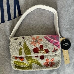 Floral Beaded Handbag - White and Multicolor